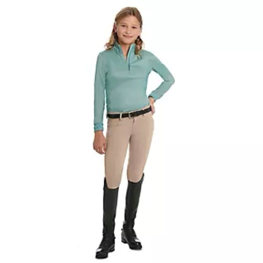 Kids Ovation Euroknit Melange X-Grip Knee Patch Euroseat Breeches Tan Size 16